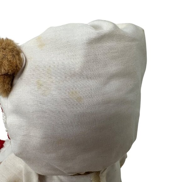 Vintage 1st Christmas Teddy Bear By Dakin 1983 White Red Dress Bonnet Babys - Picture 6 of 12